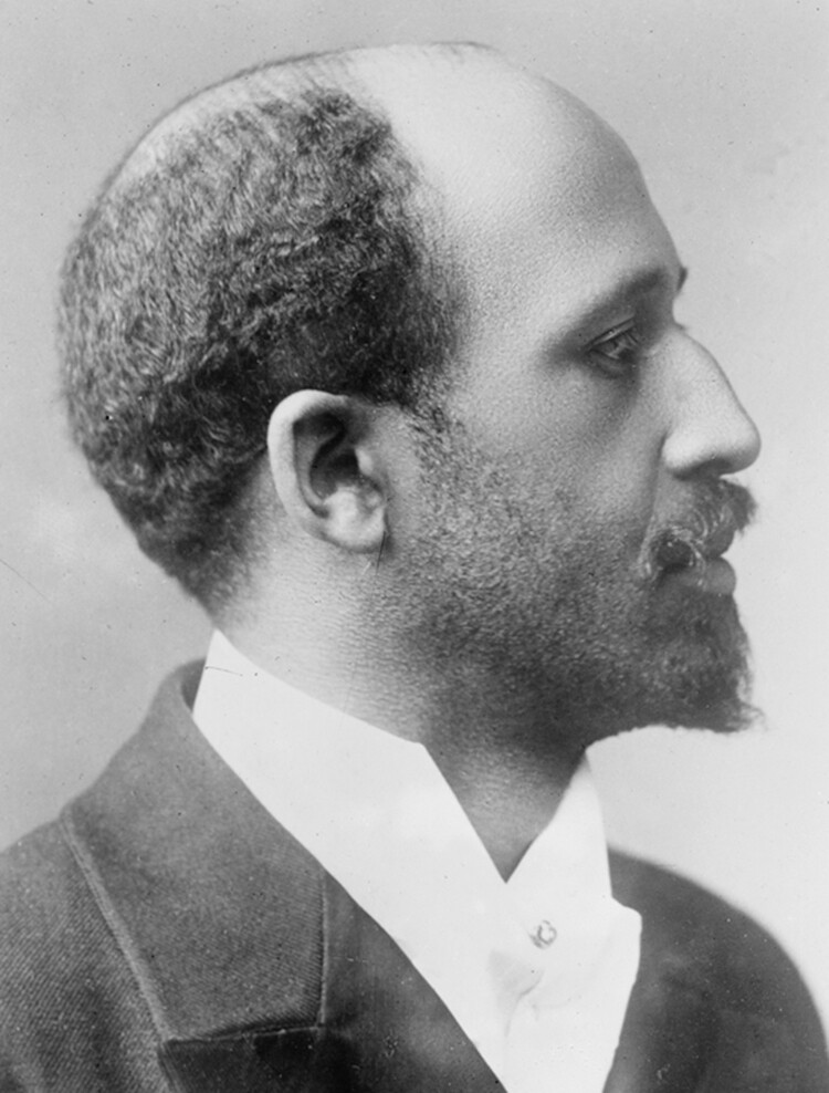 A profile portrait of W. E. B. Du Bois. He is wearing a black jacket and has a beard and mustache.
