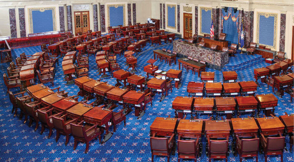 The United States Senate floor as seen from above.