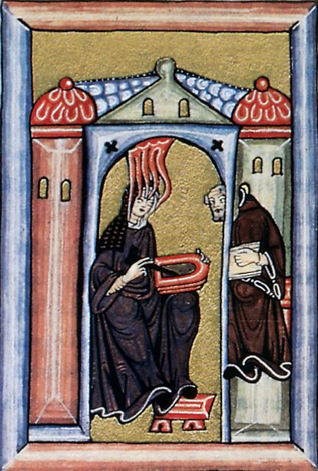 An illustration of Hildegard and Volmar.