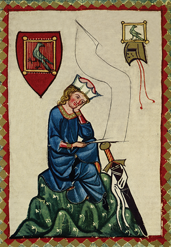 A manuscript illumination showing Walter von der Vogelweide.