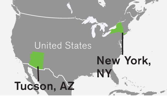 Map 3.2 is titled Tucson/New York and focuses on the United States.