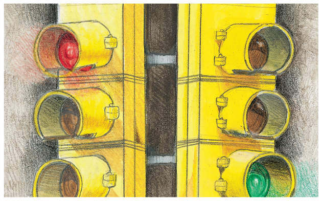 The functions and examples of signal proteins are shown with a portrait of a traffic signal.