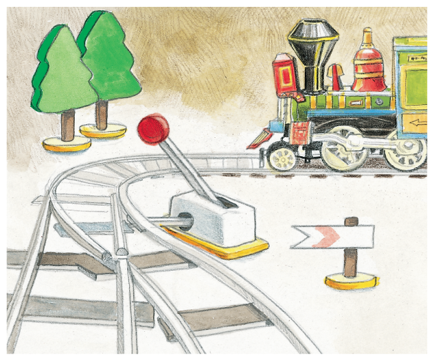 The functions and examples of transcription regulators are shown with a portrait of a snowy railway track with an engine and a lever attached to the side of the track.