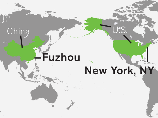 Map 1.2 is titled Fuzhou/New York. It shows most of the world.