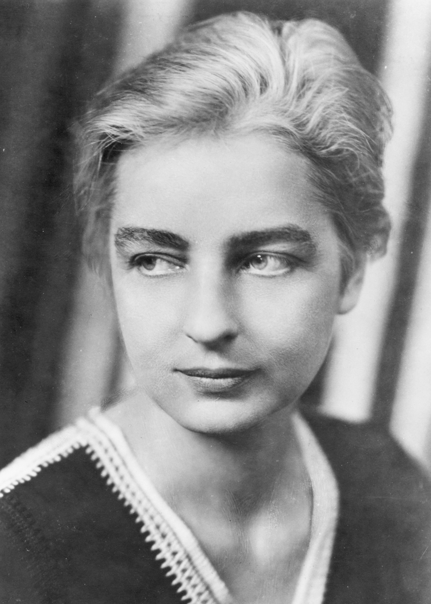 A grayscale photo of a Ruth Benedict, a white woman looking off to the side.