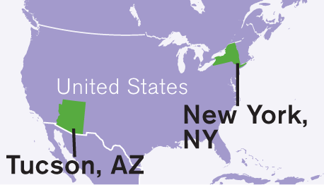 Map 3.2 is titled Tucson/New York and focuses on the United States.