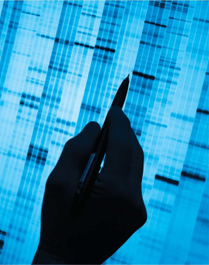 A blue film composed of many parallel lines, with dark bars of spotting at some points.