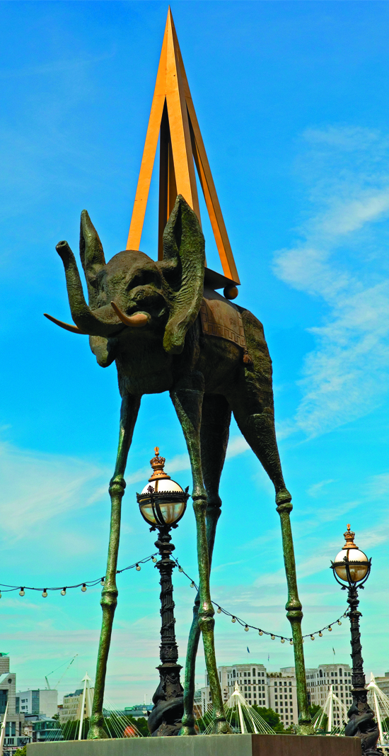 A sculpture by Salvador Dali called the Space Elephant.