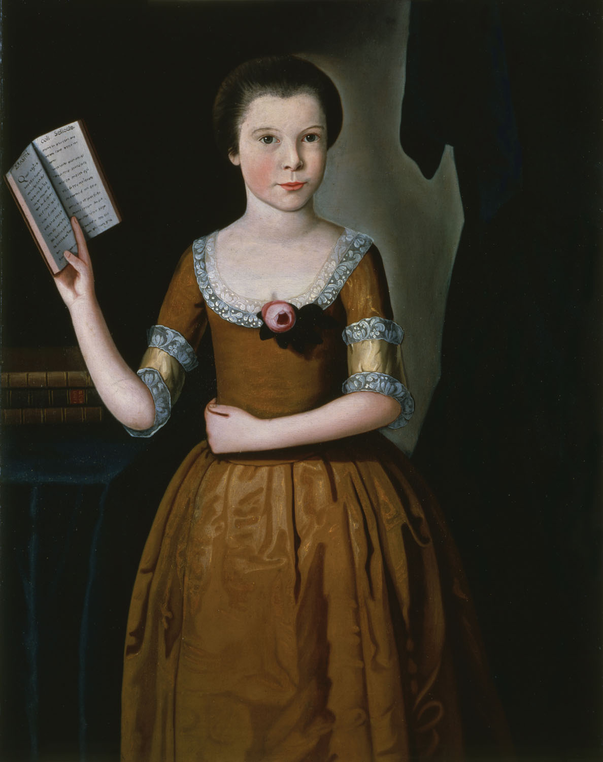 A portrait of Jane Beekman, a young girl holding a book.