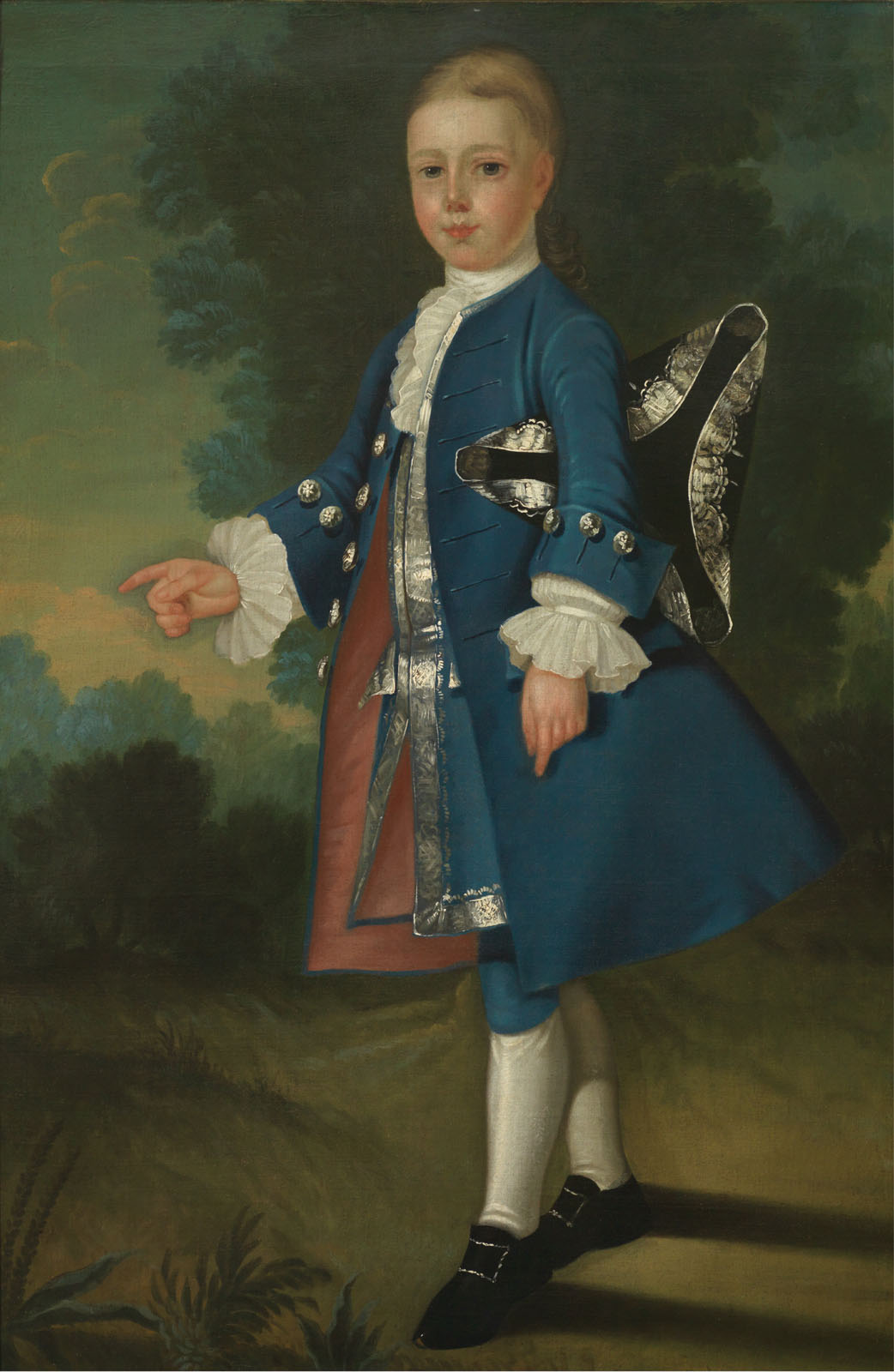 A portrait of a fashionably dressed twelve year old boy, Ralph Izard, painted in 1754.