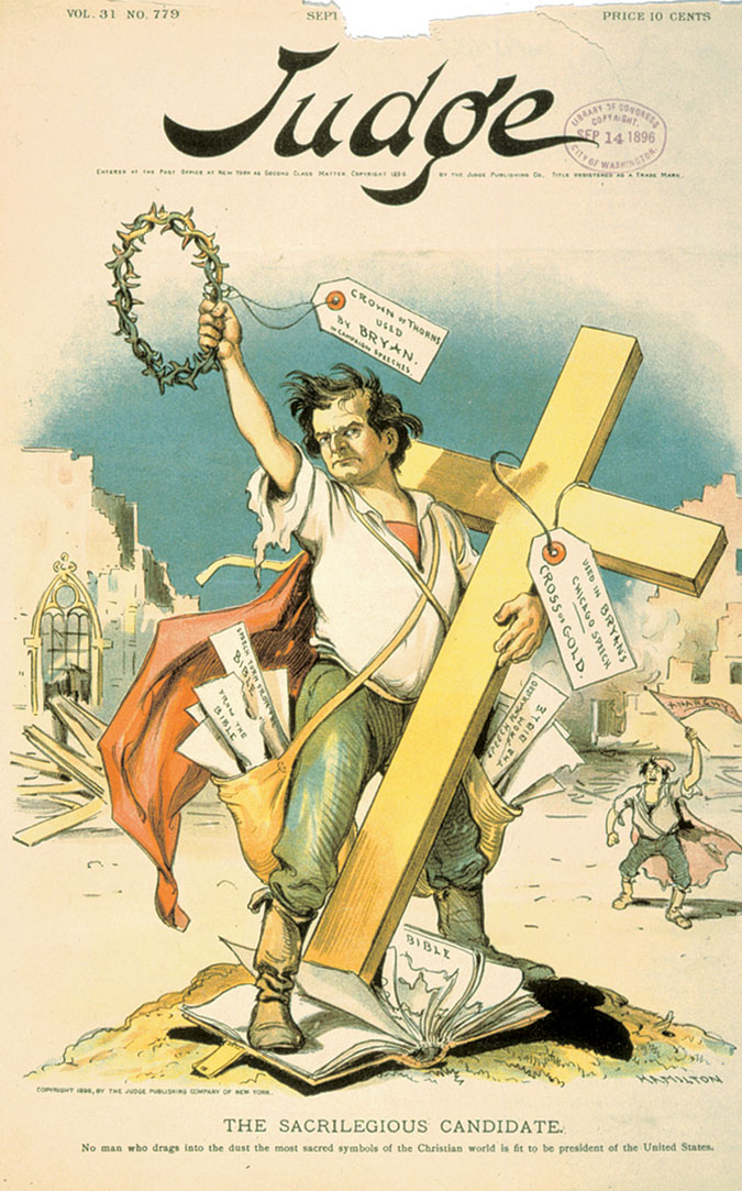 “The Sacreligious Candidate,” cartoon condemning William Jennings Bryan