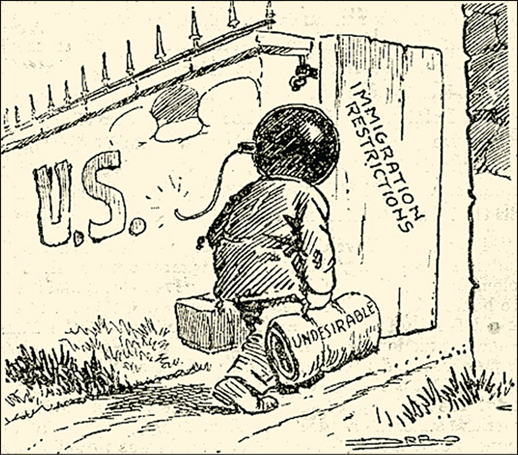 Cartoon: Close the Gate- Immigration restriction , 1921