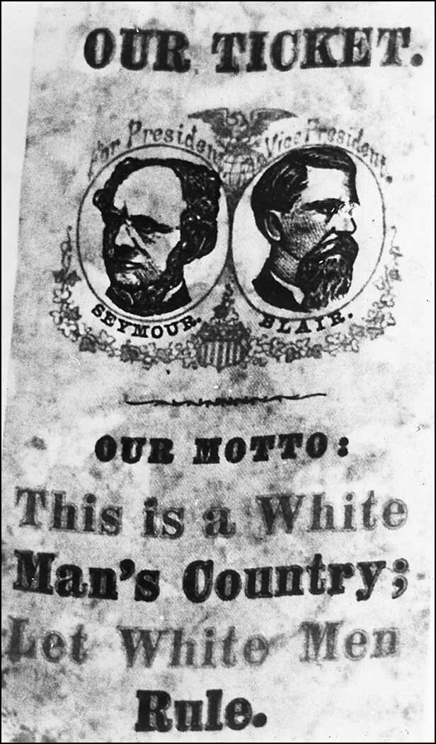 Political poster reading “Our Ticket” promoting white supremacy with portraits of candidates.