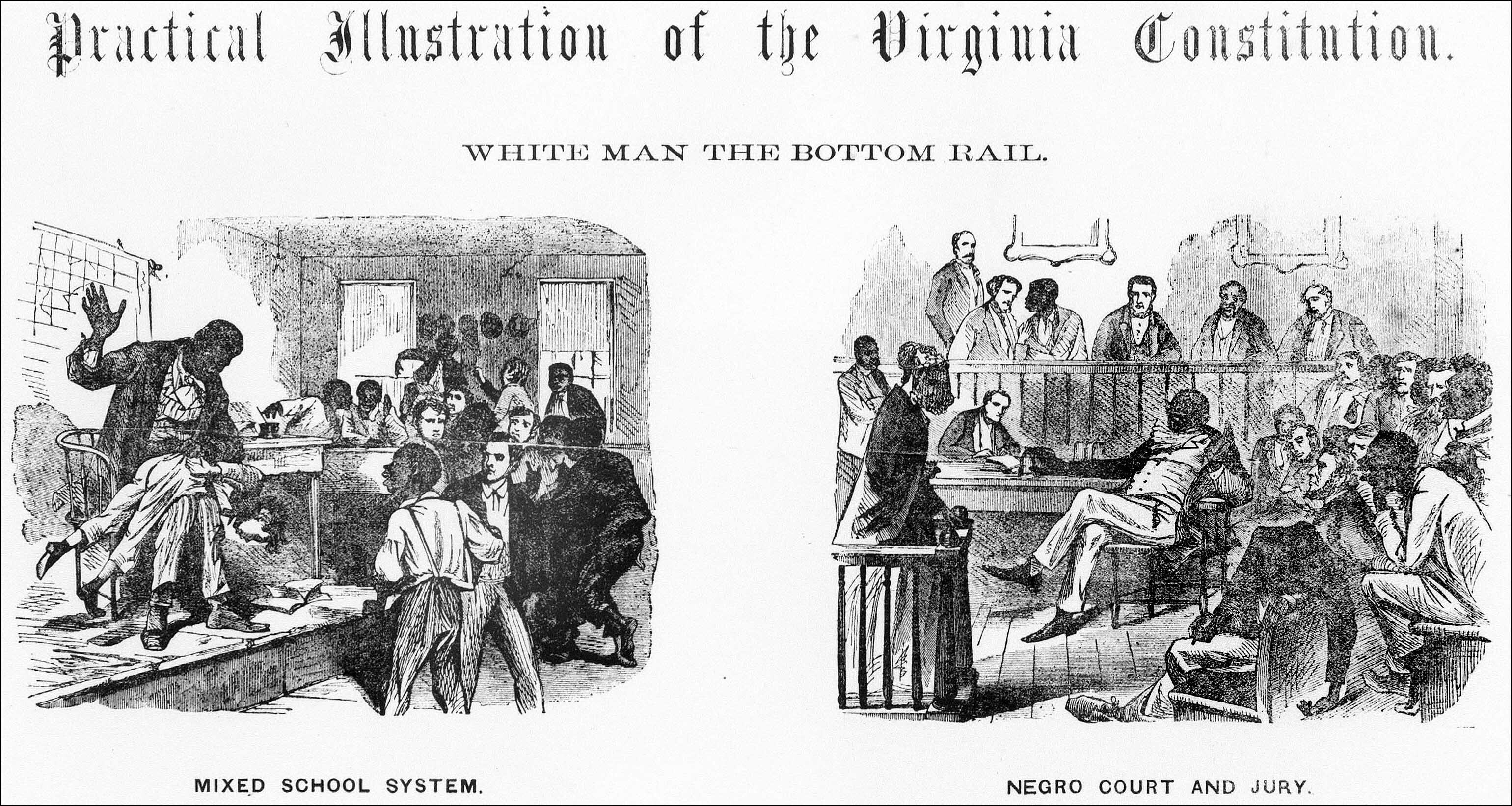Illustrations comparing Oregon emigrants, showing contrasting travel conditions and group scenes.