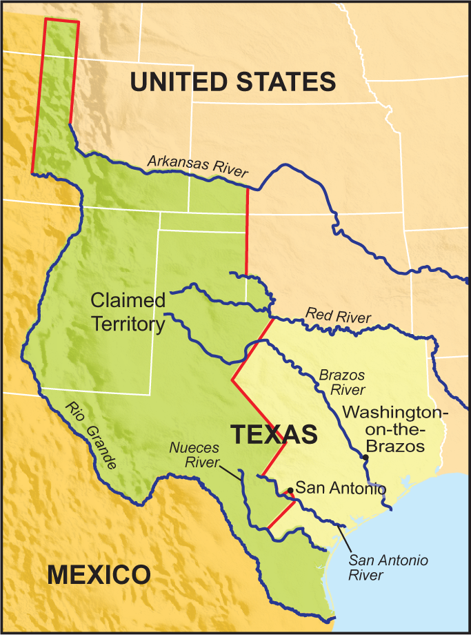 Figure 2.1 titled The Republic of Texas 1836-45 is a map that shows the claimed territory.