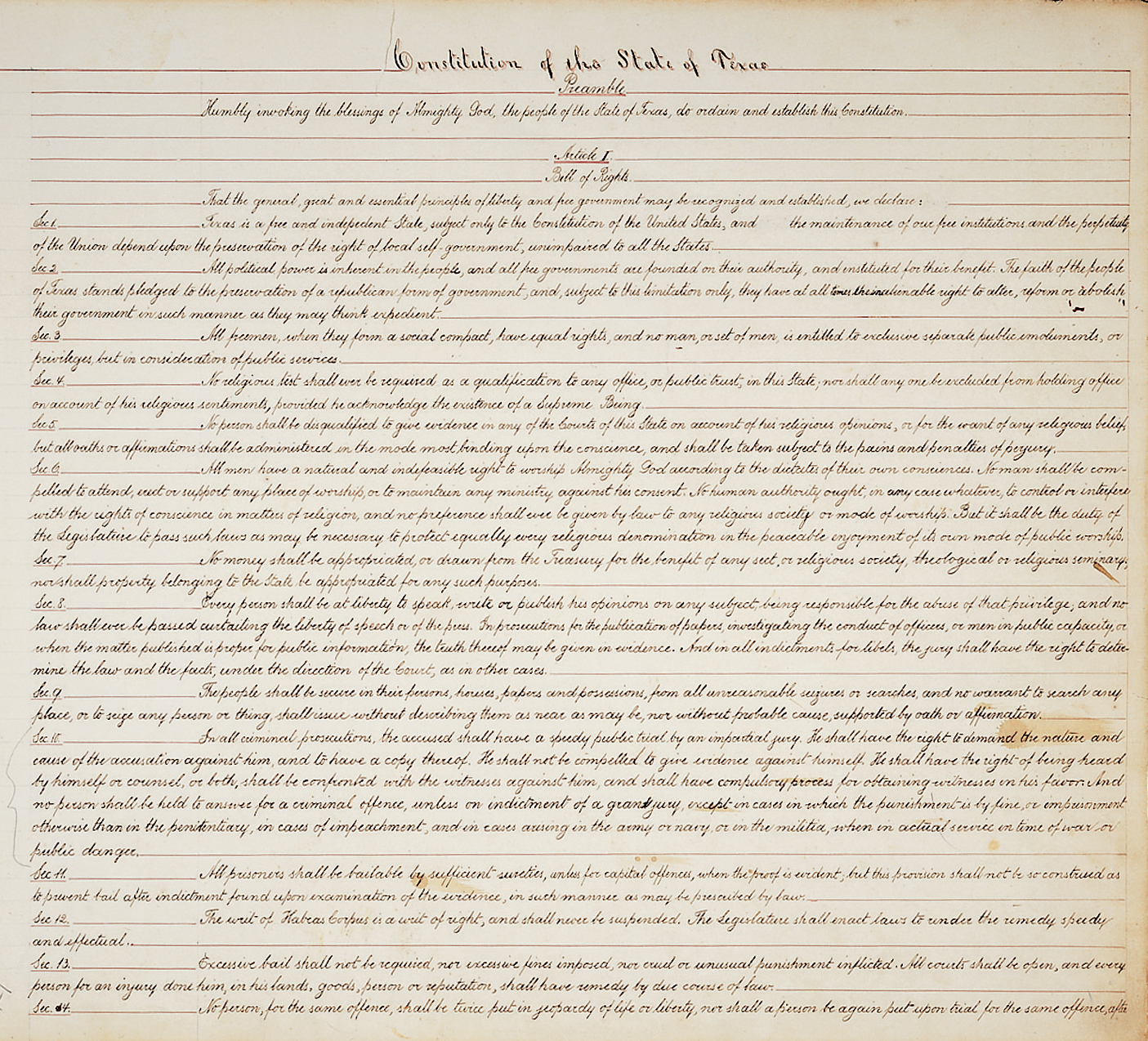 A copy of the Constitution of the State of Texas from 1876.