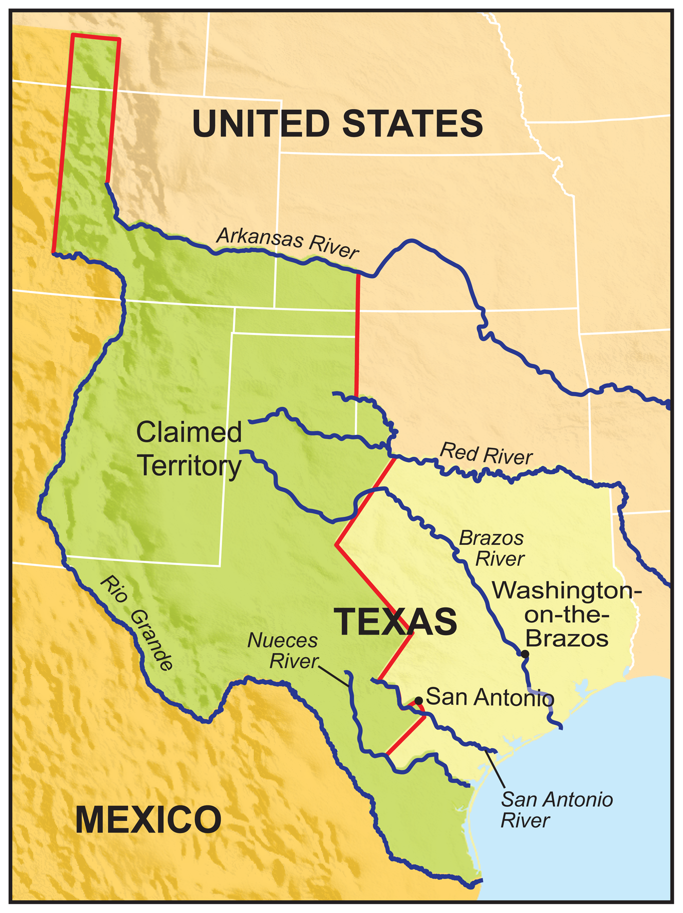 Figure 2.1 titled The Republic of Texas 1836-45 is a map that shows the claimed territory.