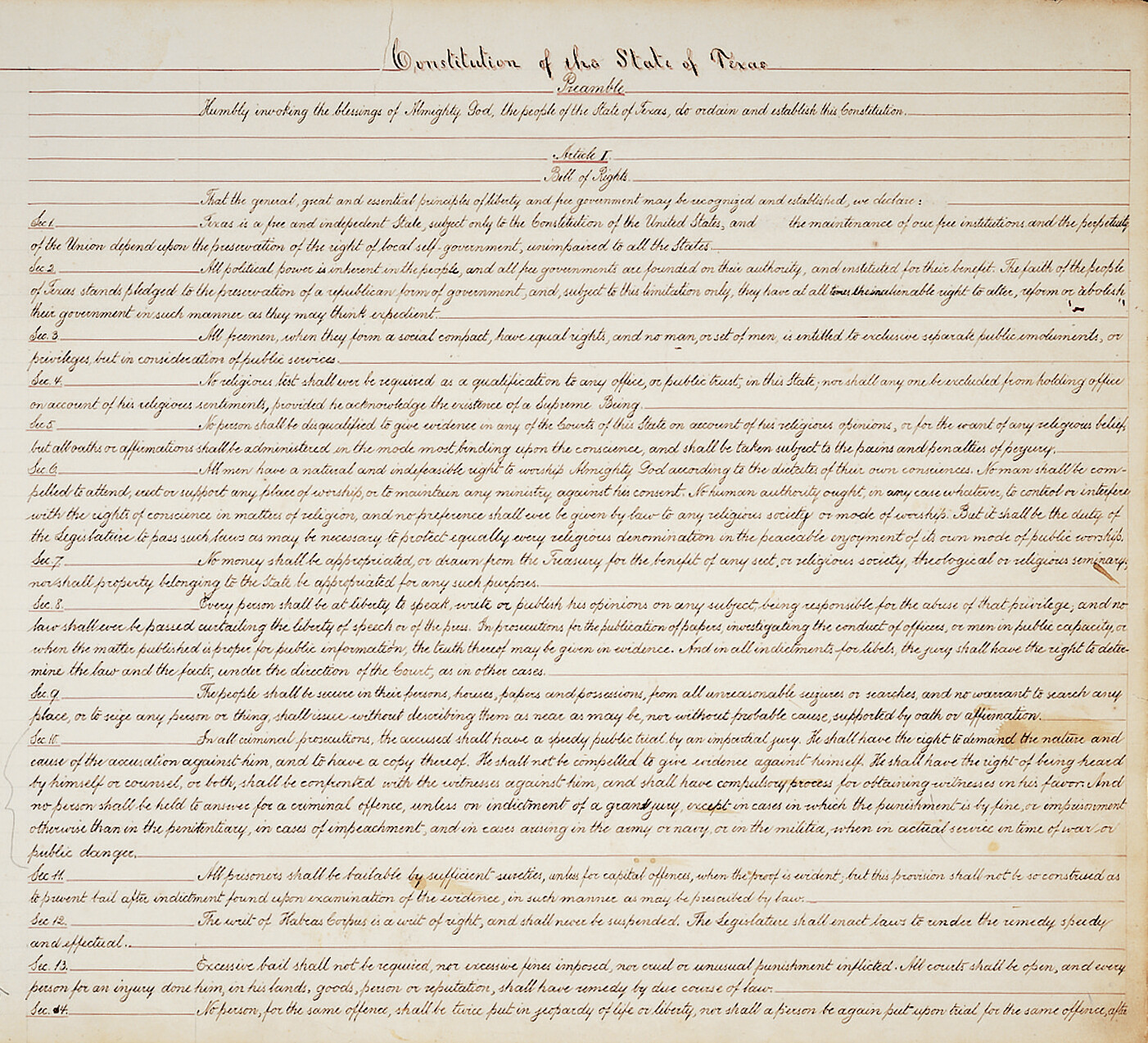An image of a historic document titled “The Constitution of the State of Texas”