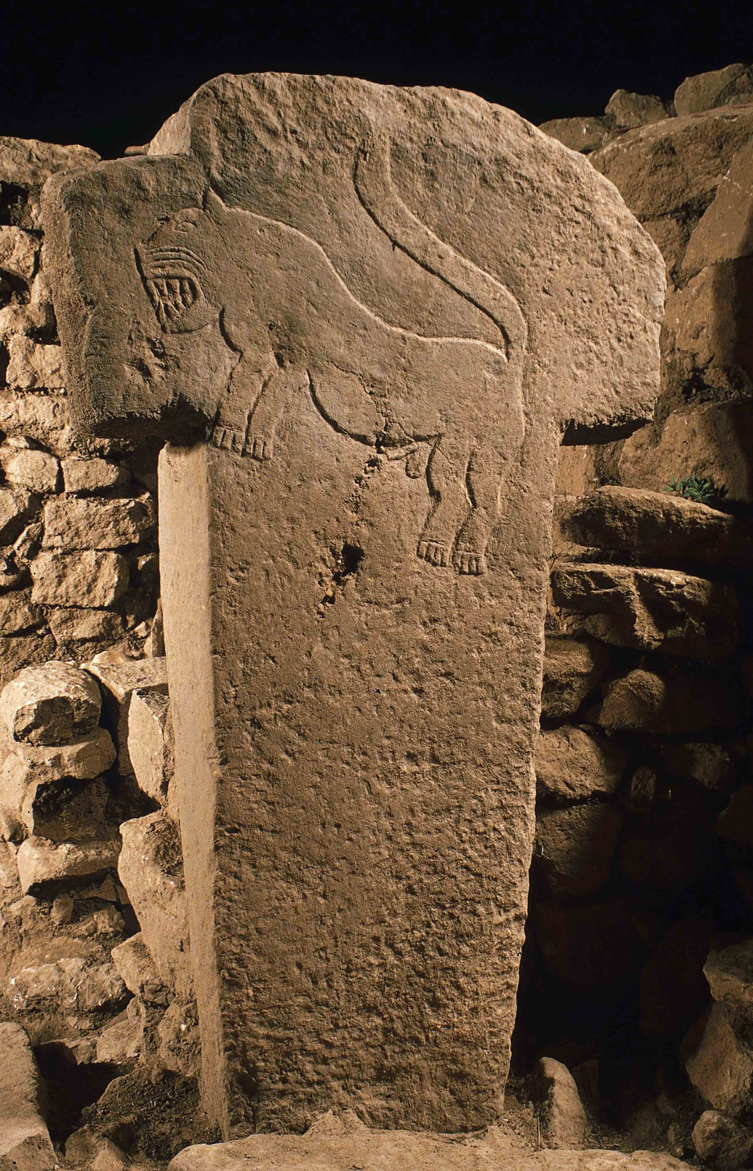 Sculpted stone pillar.