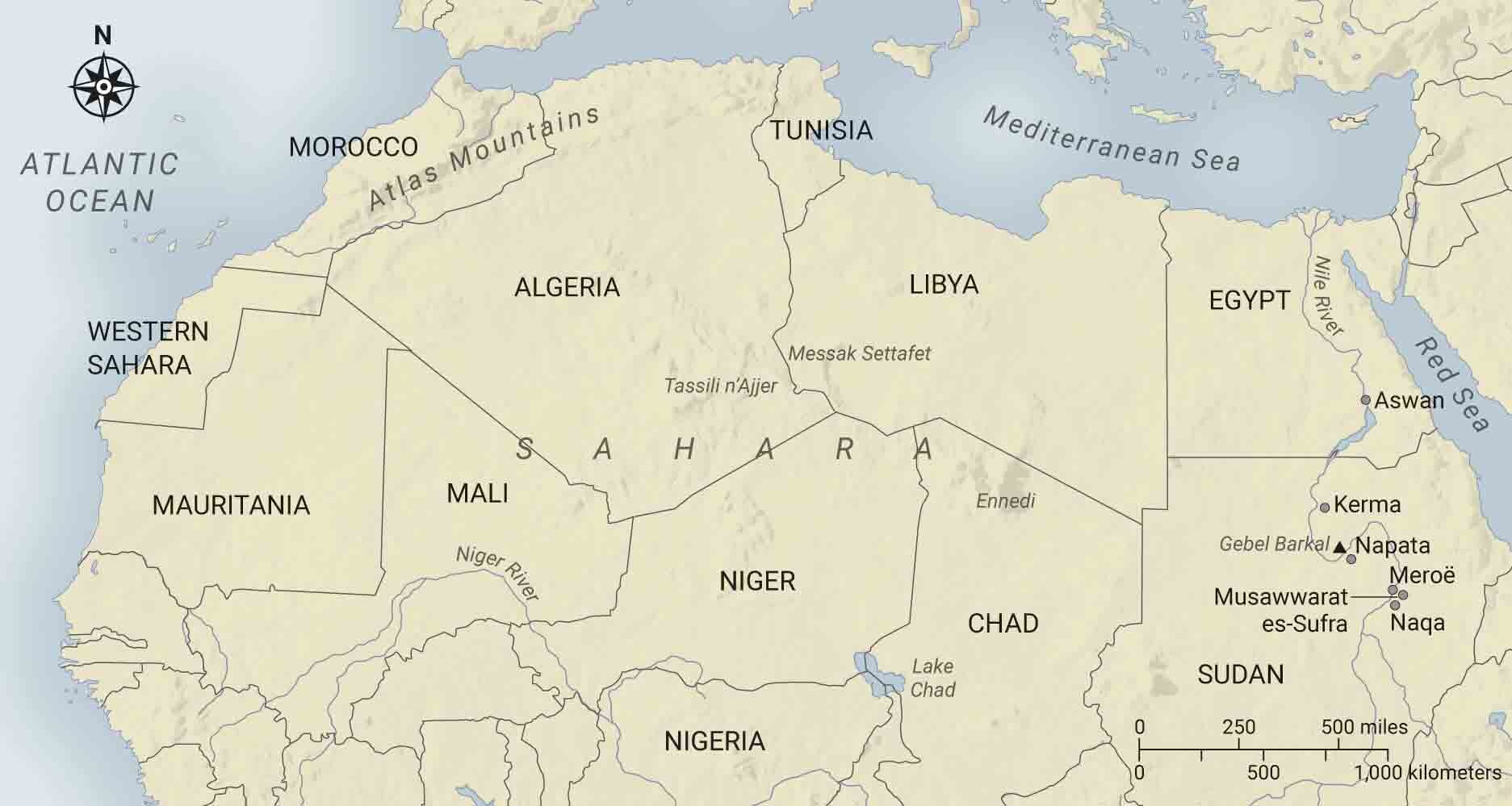 Map of northern Africa, with present-day political boundaries.