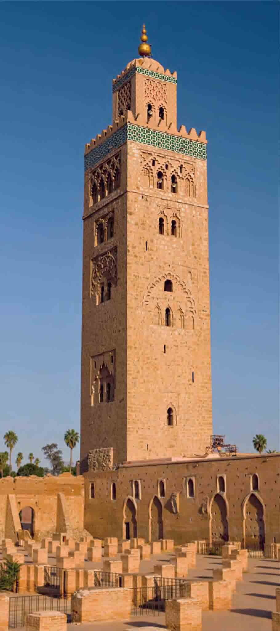Minaret built of red brick and sandstone.