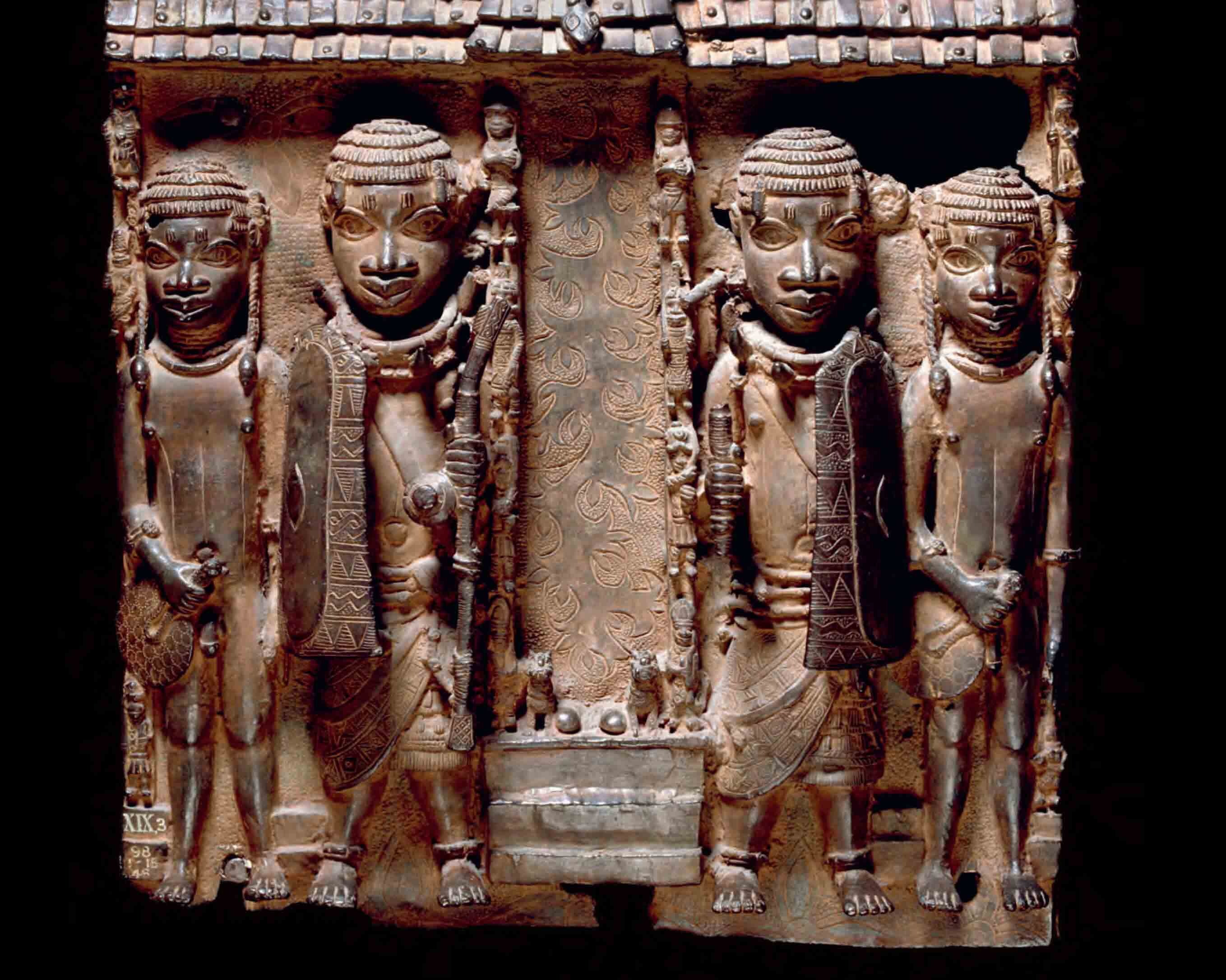High relief in beaten copper, detail.