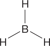 Condensed structural formula of borane shows a central boron atom attached to three hydrogen atoms by single bonds.