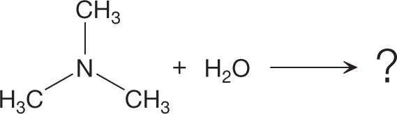 An illustration shows an equation to check for electron-rich and electron-poor sites. The equation shows a condensed structural formula of trimethylamine, represented as a central nitrogen atom single-bonded to three methyl groups each, arranged in a trigonal planar geometry, shown reacting with a water molecule. It is followed by a rightward arrow to read a question mark.