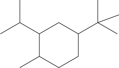 An illustration shows the skeletal structure of an organic molecule. The structure shows a cyclohexane ring with a methyl group bonded to carbon 1, an Isopropyl group bonded to the carbon at the ortho position, and a tert-Butyl group bonded to the carbon at the para position. 