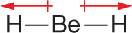 An illustration shows the condensed structure of BeH2. It shows a central beryllium atom single-bonded to two hydrogen atoms. Two thin red arrows point from the beryllium atom in the direction of the hydrogen atoms.