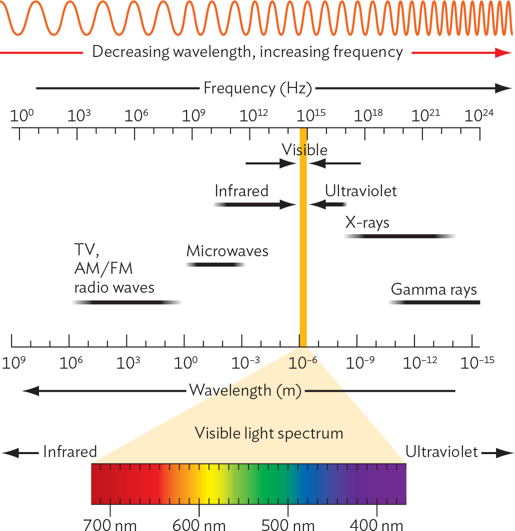 An illustration of the different ranges of frequencies of electromagnetic radiation.