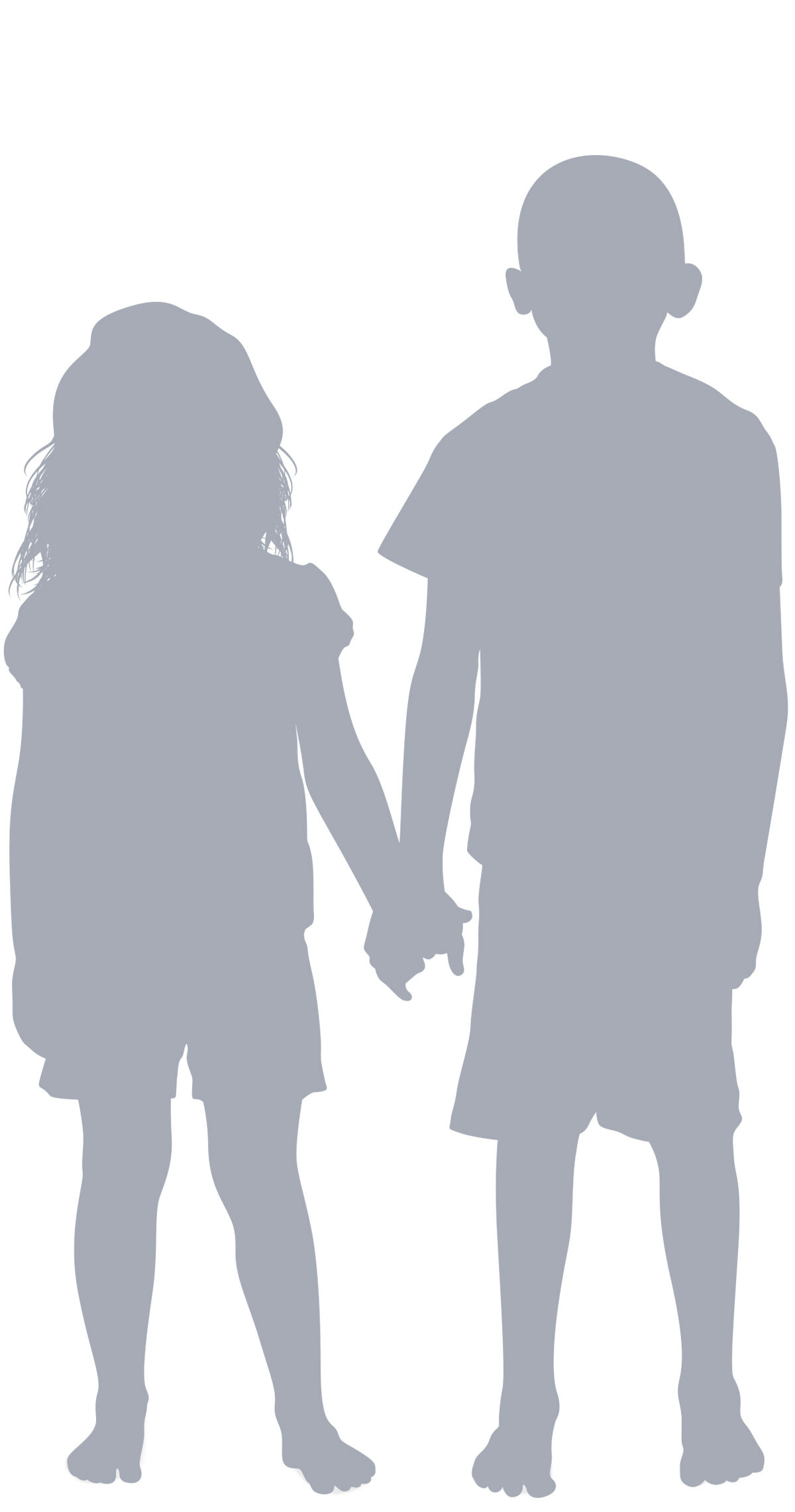 An illustrated silhouette of a boy and a girl holding hands.