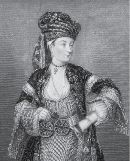 Three images are displayed related to smallpox vaccination. An illustration of Lady Mary Wortley Montagu, with her face turned away from the artist.