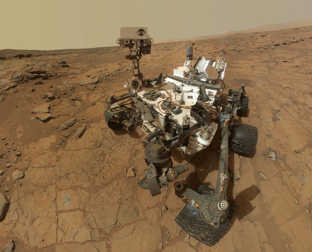 A photo of the Mars Curiosity rover on Mars.