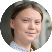 A close-up portrait of Greta Thunberg.