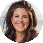 A profile portrait of former White House intern and activist Monica Lewinsky.