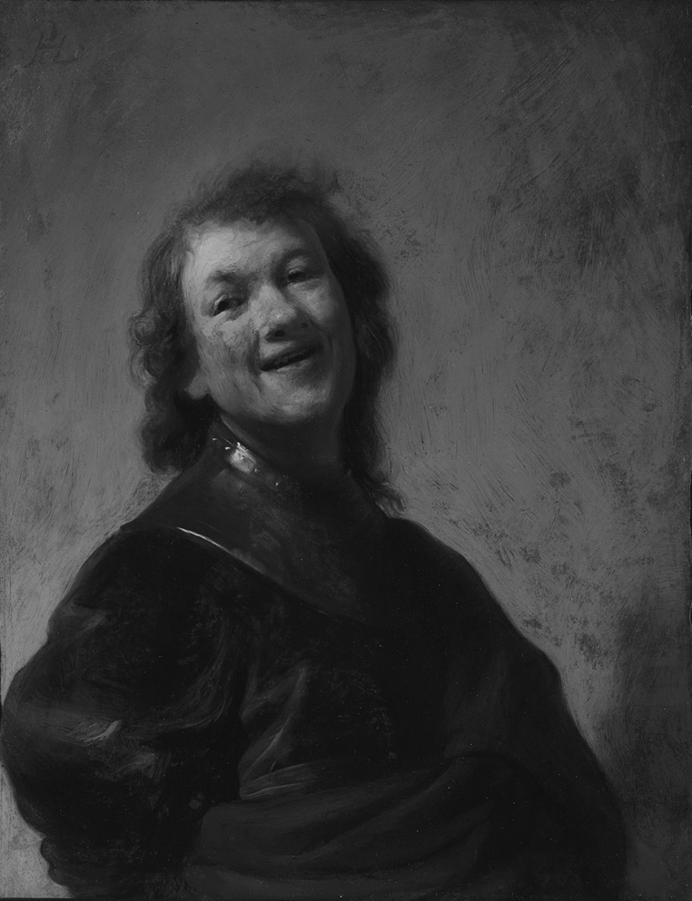 A painting of a man smiling. The caption reads: Figure 1.7 Rembrandt’s painting The Laughing Philosopher, a self-portrait based on the reputation of Democritus.