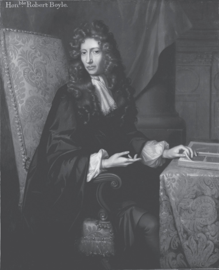 A portrait of a man with long hair and wearing elegant clothing sits in a chair and turns a page of a book that is resting on a table.