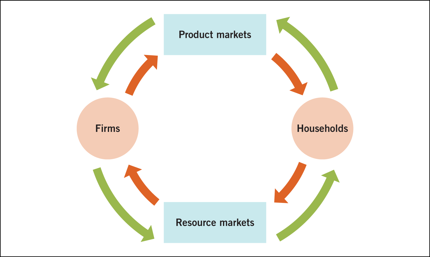 A cyclical flow chart with 2 flow directions.