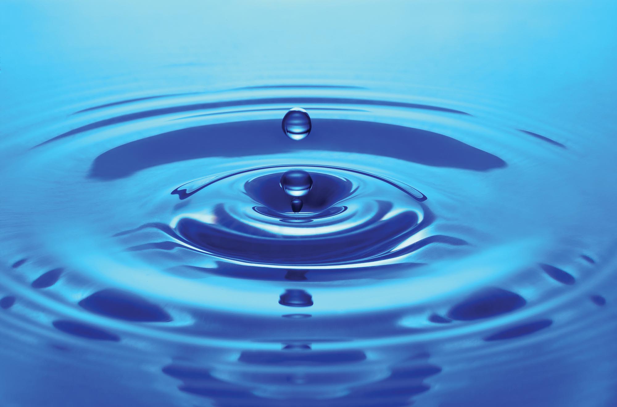 A droplet causes a ripple effect on the surface of water.
