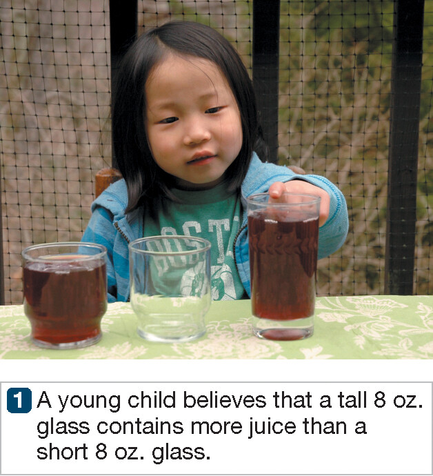 Three photos labeled (1), (2), and (3) with captions explaining the concrete operational stage.