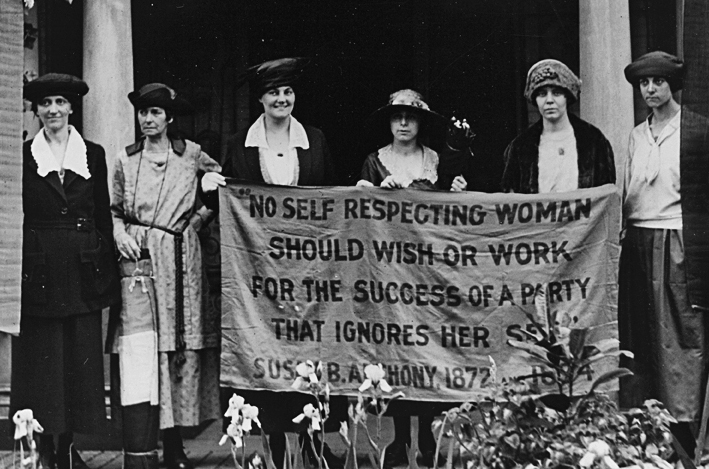 A photo shows Kenyon Hayden Rector, Mary Dubrow, and Alice Paul holding a banner outside the 1920 Republican Convention in Chicago.