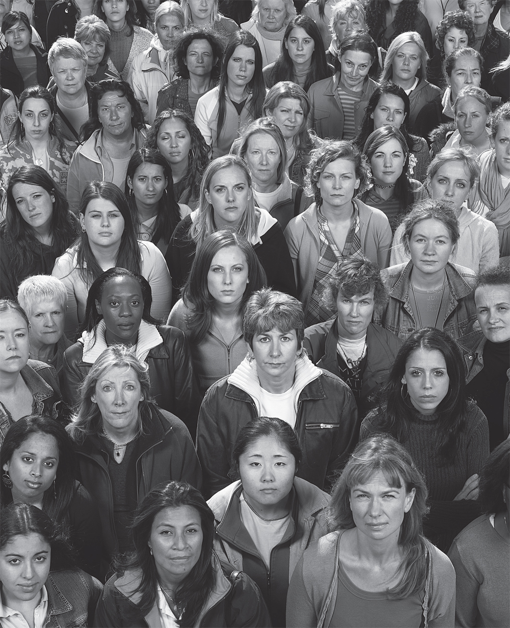 A photo shows an elevated view of a crowd of women belonging to different ethnicities.