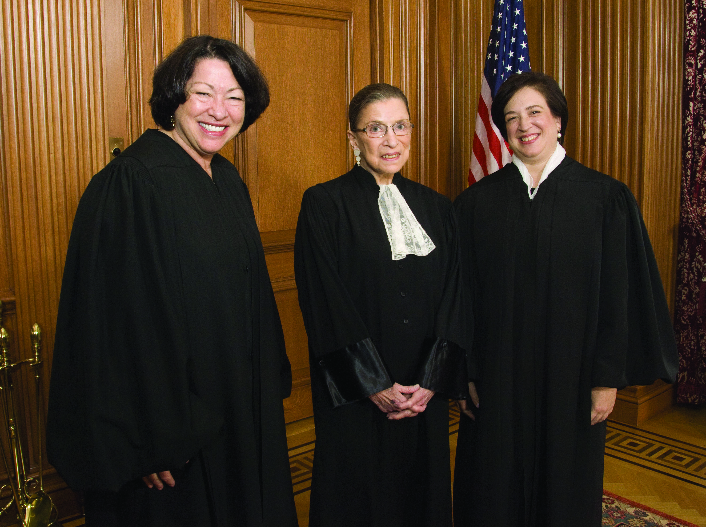A photo shows justices Sotomayer, Ginsburg, and Kagan standing next to each other in a courtroom.