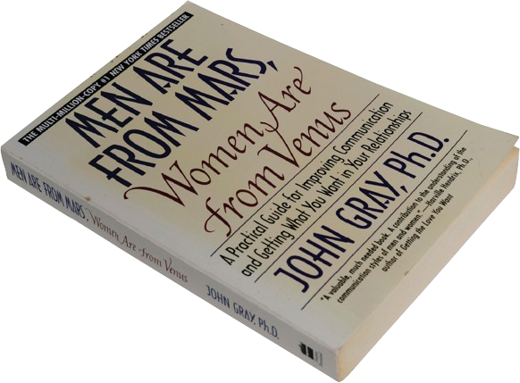 A photo shows the book titled Men are from Mars, Women are from Venus by John Gray.
