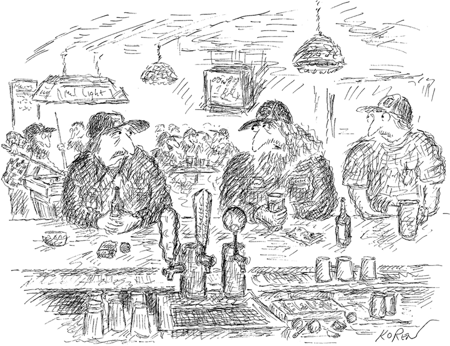 A comic shows a scene from behind a bar in a restaurant.