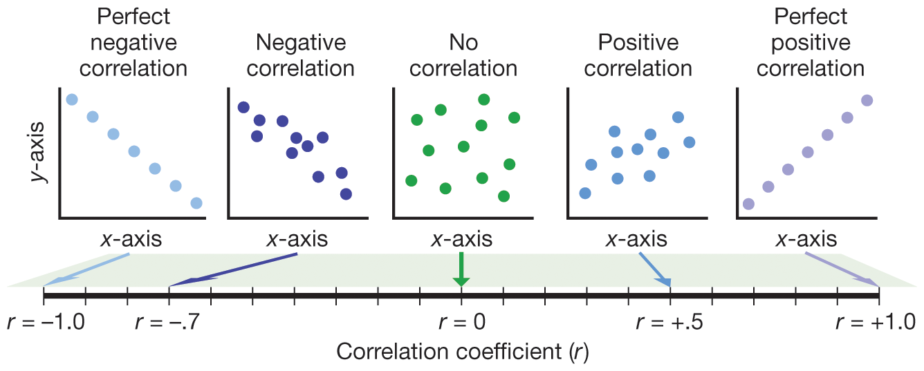 Five scatter plots are shown, each representing a different correlation.