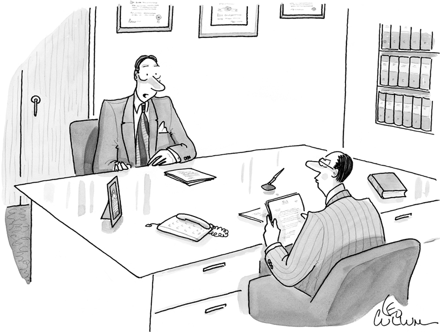 A comic shows two men in an office.