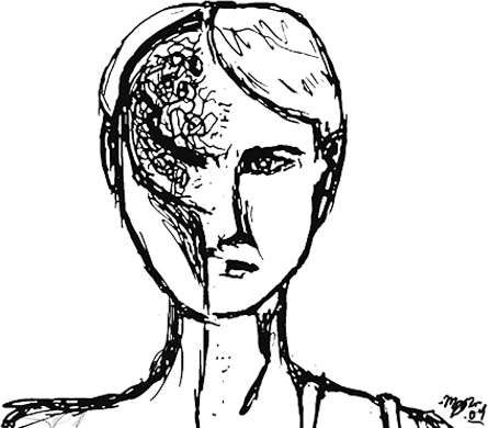 A sketch depicts a portrait of a person.
