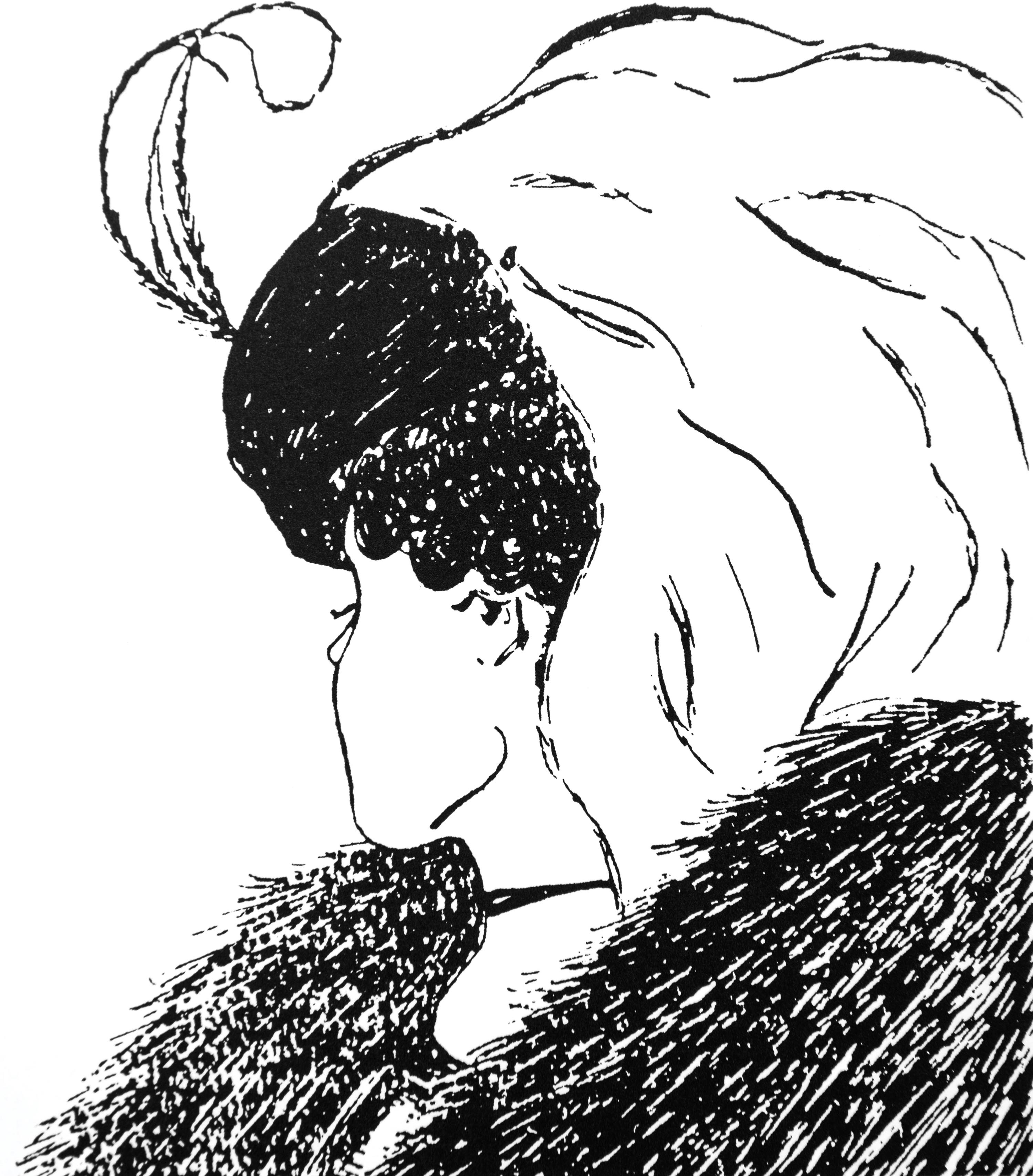 A sketch that can be seen in two different ways: either as a young woman with a feather in her hair or as an old woman with a large nose and a headscarf.